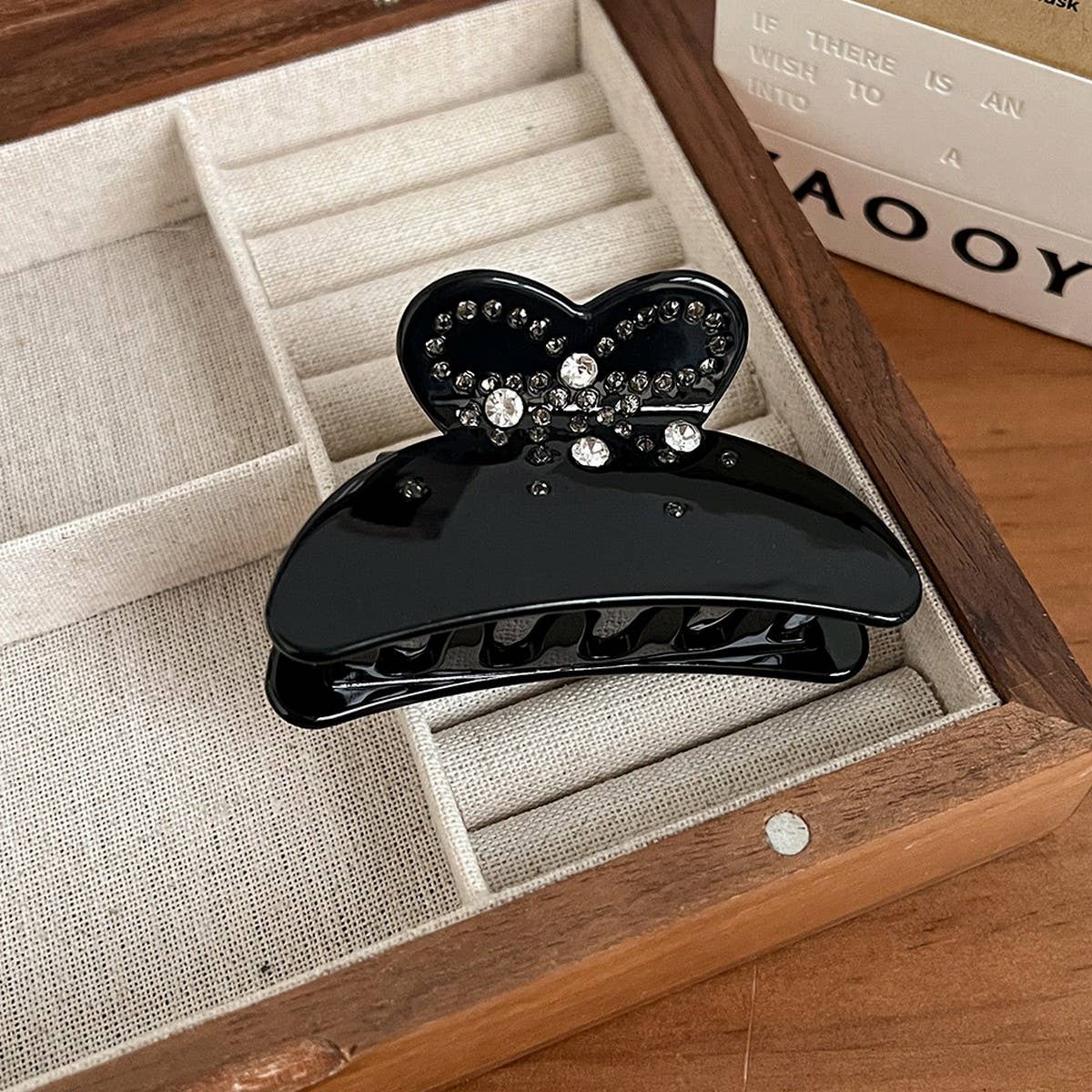 ELEGANT BOW RHINESTONE CLAW CLIP SOLID COLOR_CWAHA5904