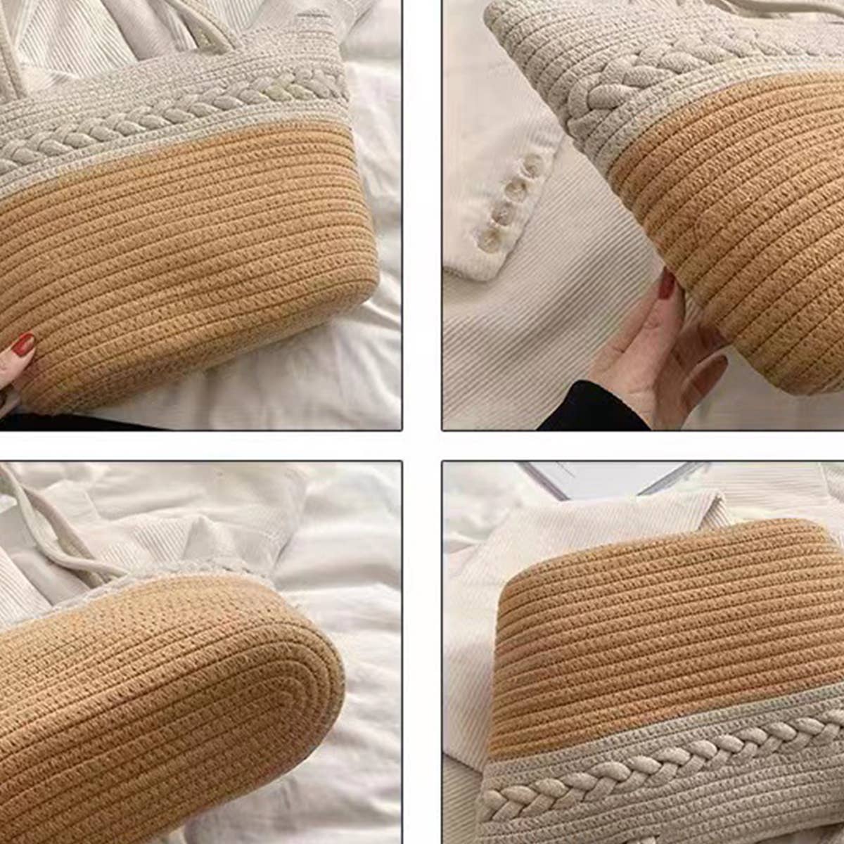 NEW COLOR BLOCK SINGLE SHOULDER STRAW BAG_CWAB1880