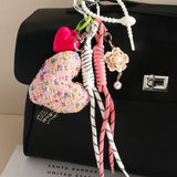 HEART BOW FABRIC CHARM BRAIDED BAG ACCESSORY_CWMM7555