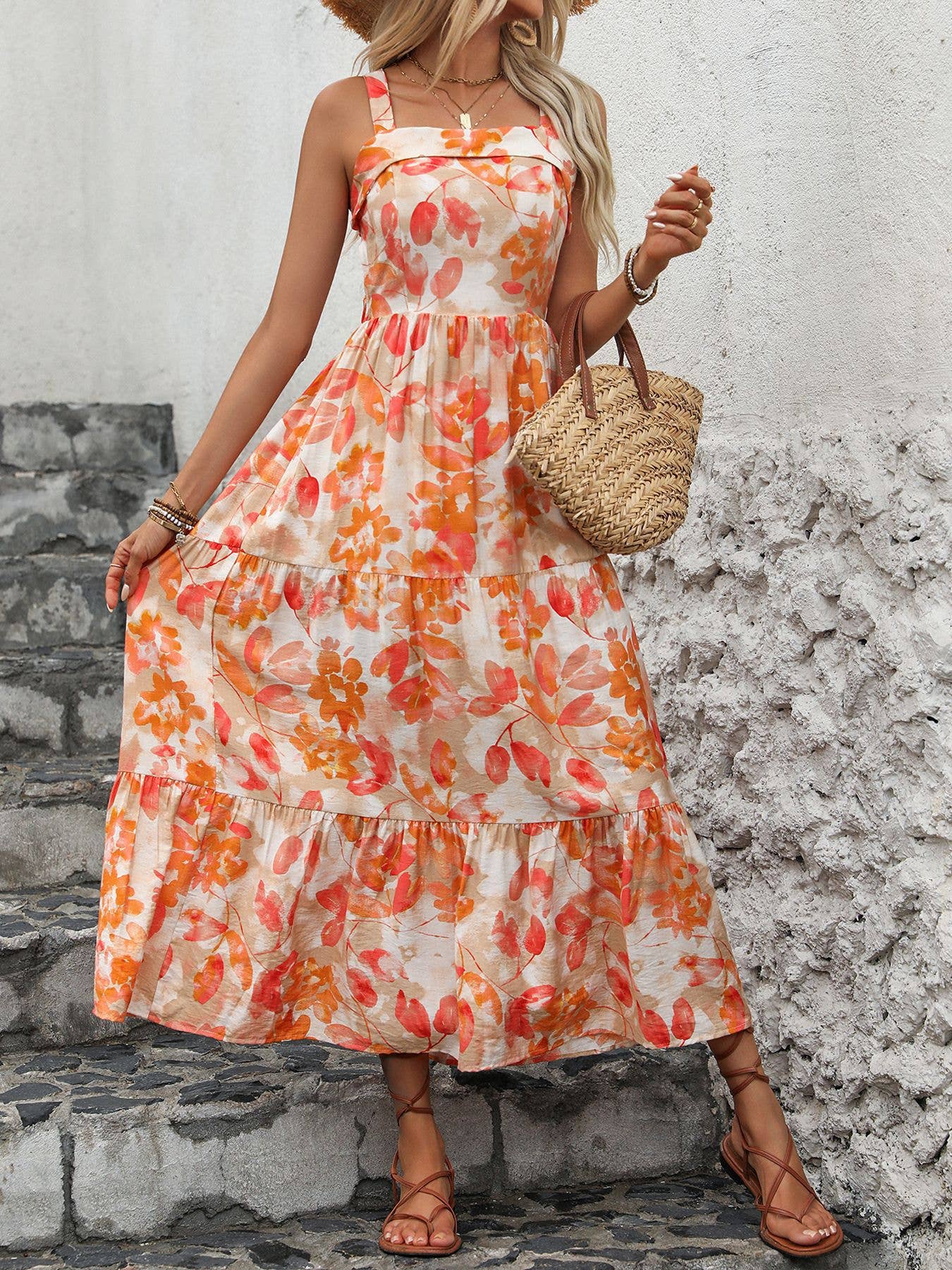 V-Neck Halter Dress Sweet Spicy Floral Prints
