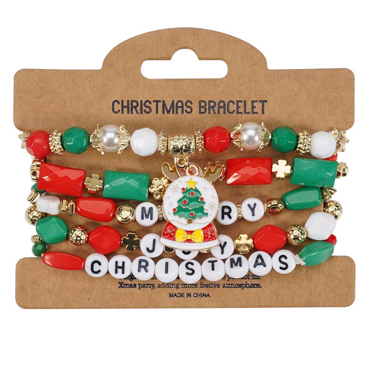 Cwmm10448_Christmas Charm Beaded Bracelet Snowman Tree Gift