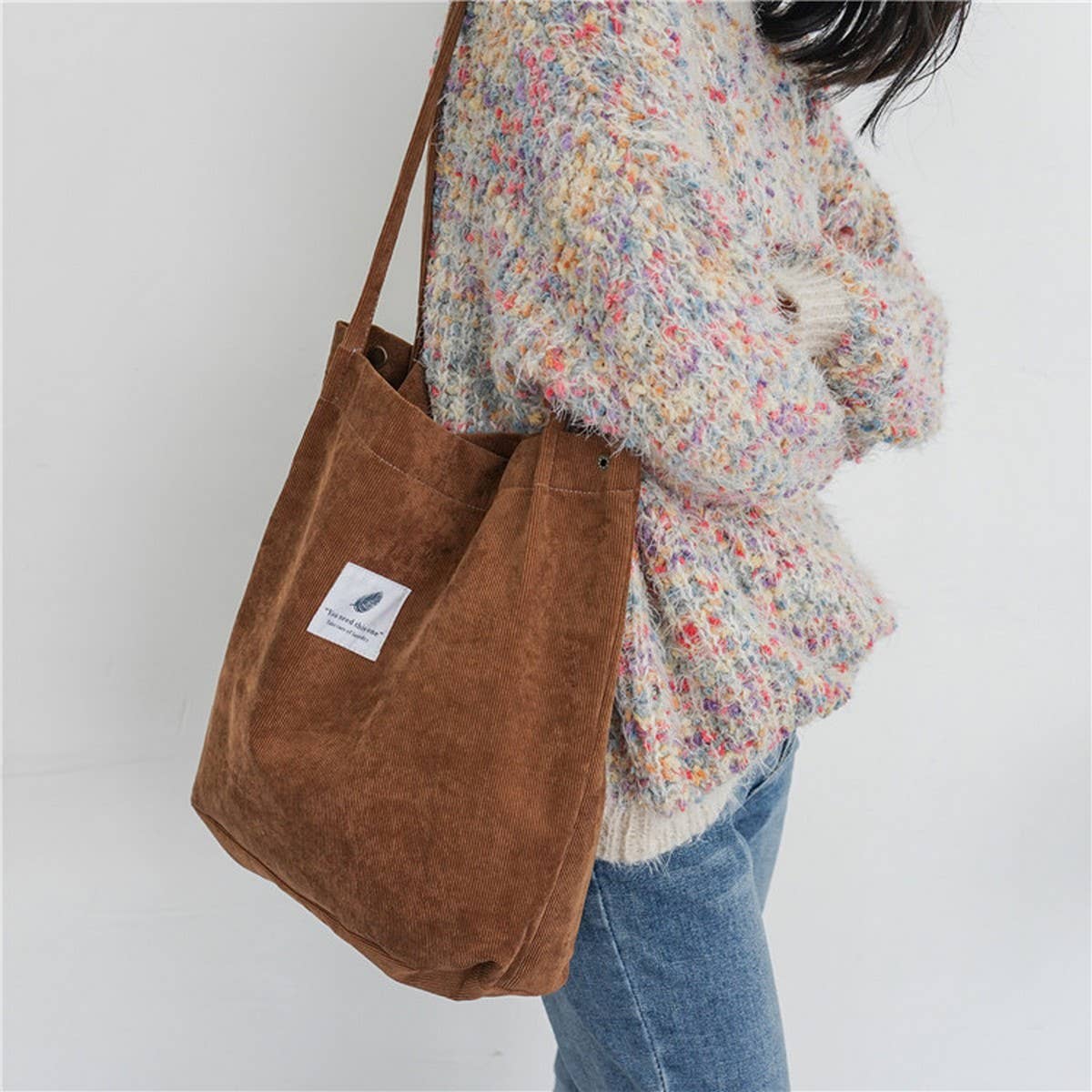 Cwab3911_Corduroy Snap-Button Large-Capacity Shoulder Bag