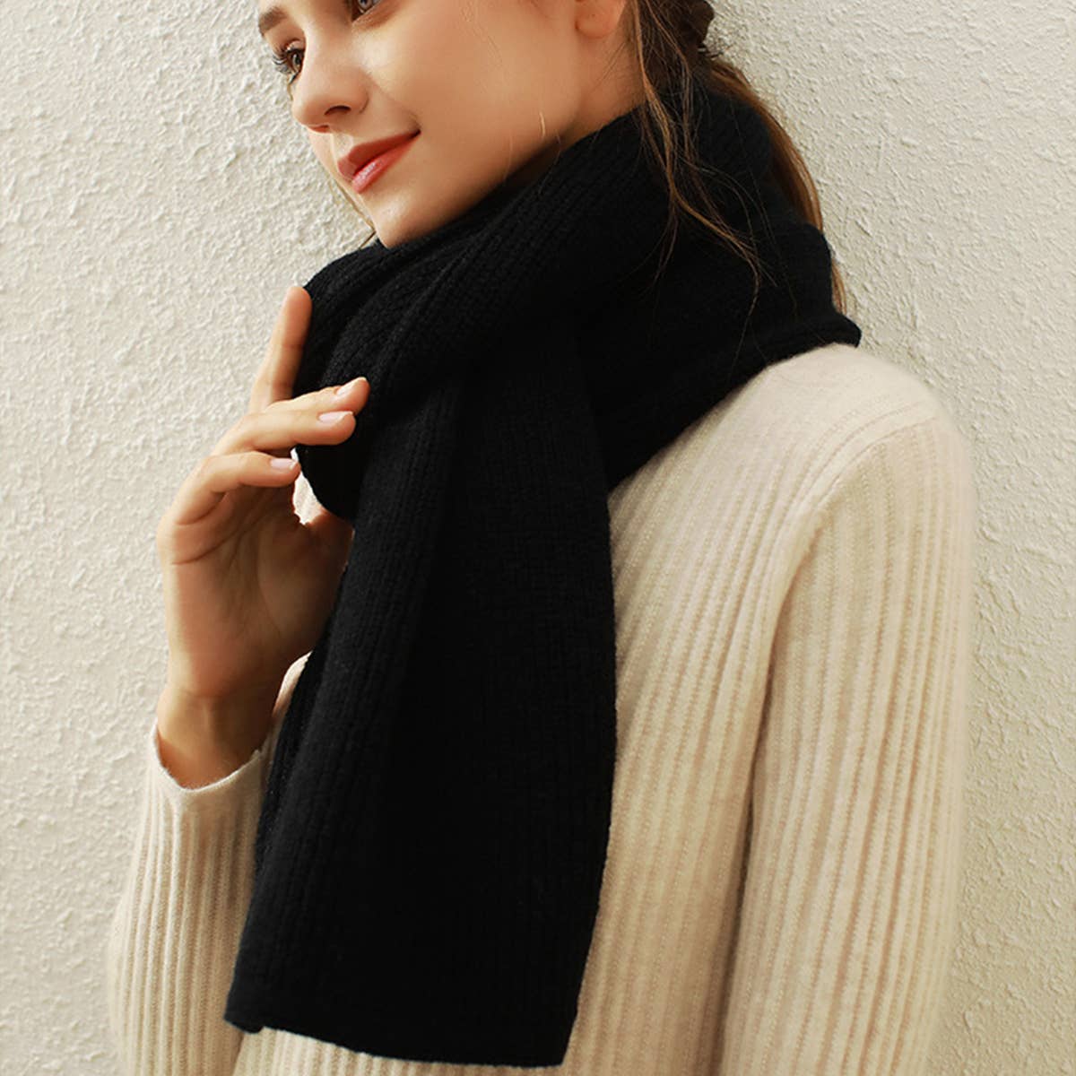 SOLID KNIT FAUX CASHMERE SCARF FOR WOMEN_CWASC0334