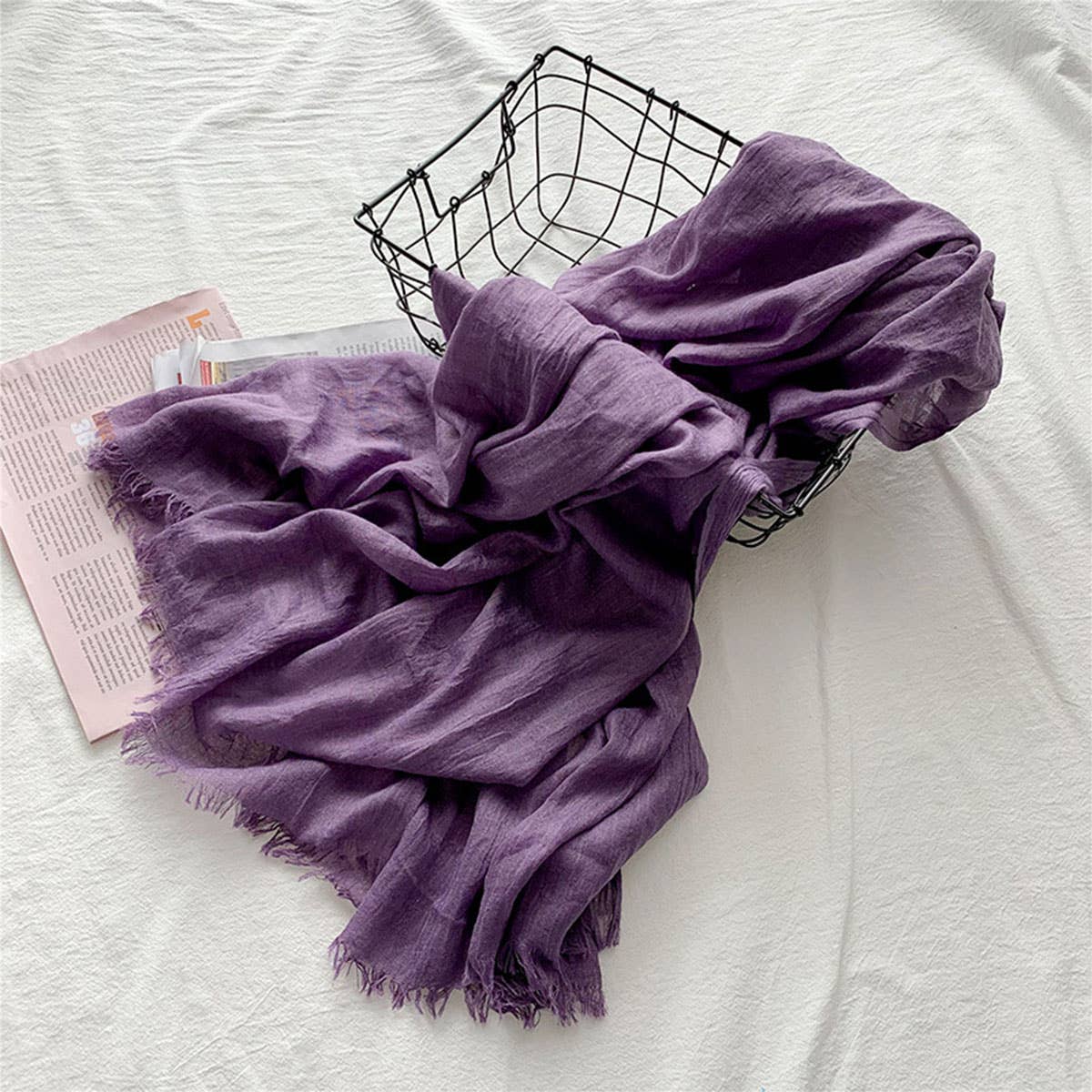 COTTON LINEN SOLID COLOR BEACH SHAWL SCARF _CWASC0197