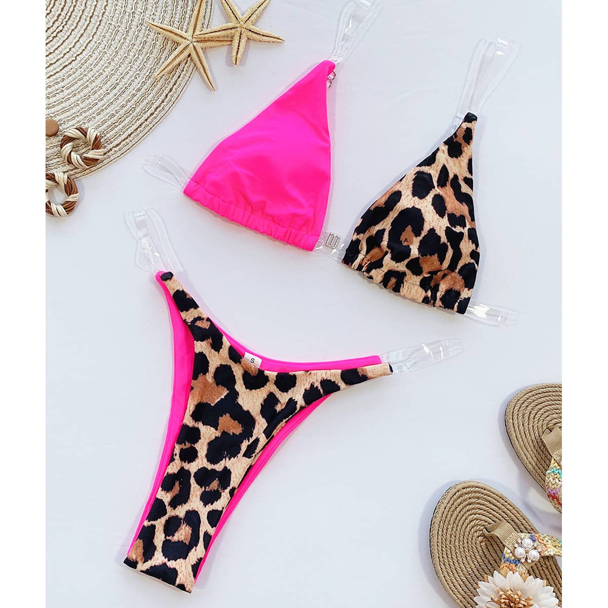 INVISIBLE STRAP LEOPARD PRINT SWIMSUIT_CWMW0327