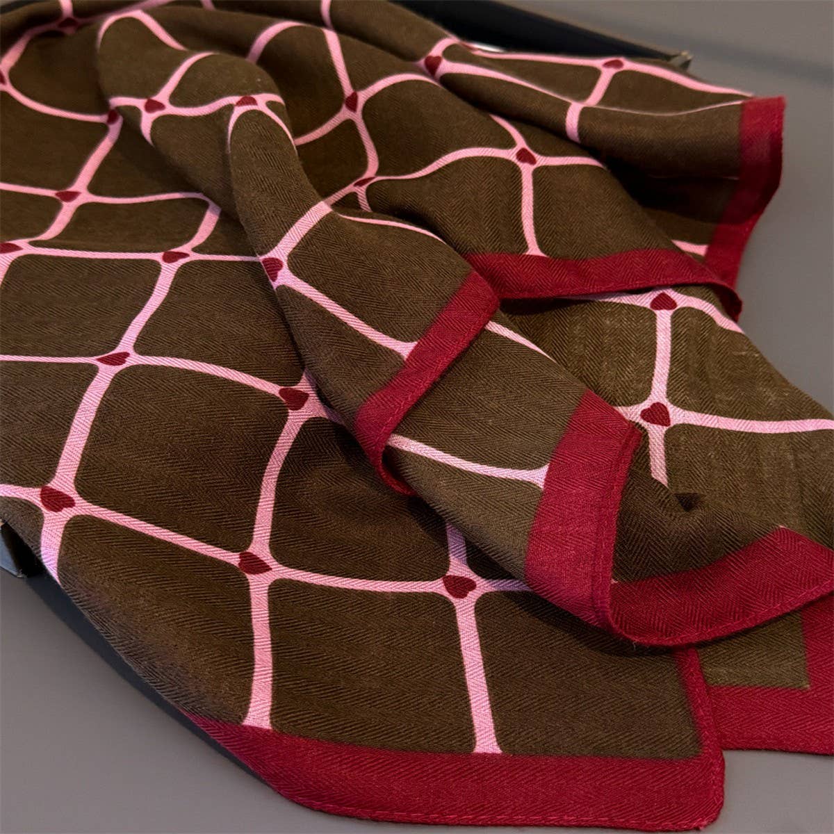Elegant Plaid Satin Square Neck Scarf Wrap_Cwasc03320