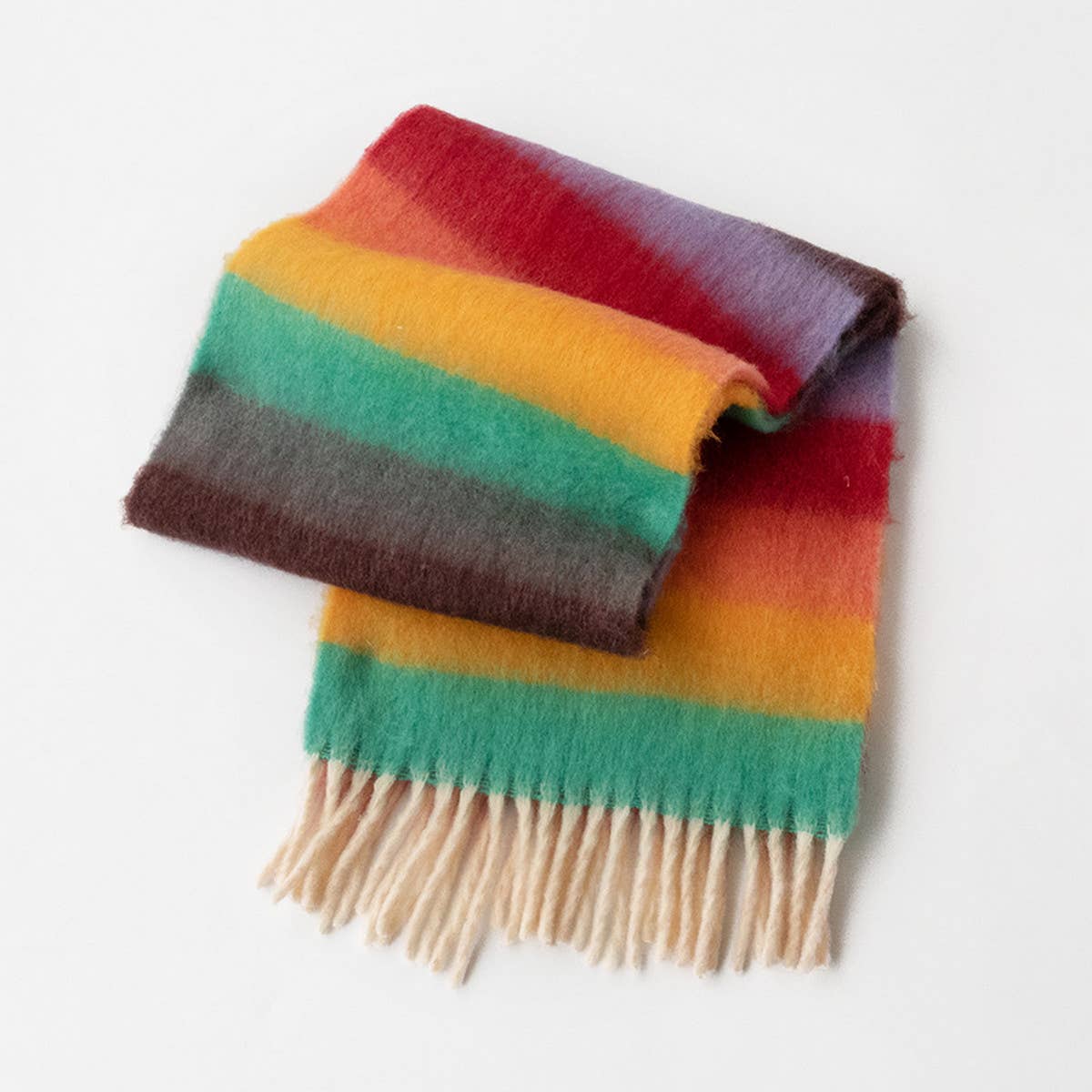 DOPAMINE RAINBOW SCARF FUZZY PLAID WINTER WRAP_CWASC1007