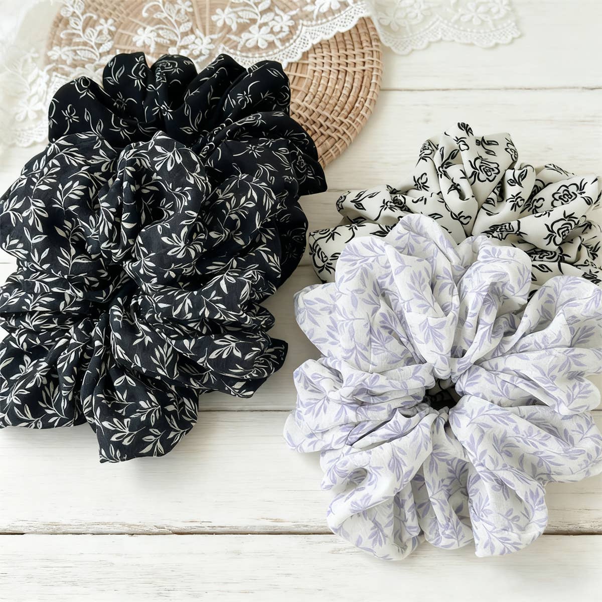 Ink Print Wide Hair Scrunchie High Elastic_Cwaha07607