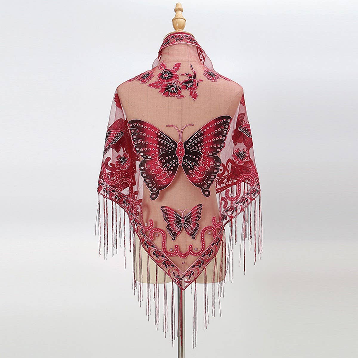 LACE BUTTERFLY EMBROIDERED TRIANGLE SHAWL_CWMM1994