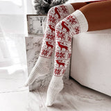 CHRISTMAS ELK SNOWFLAKE LONG KNEE HIGH SOCKS_CWMS0859