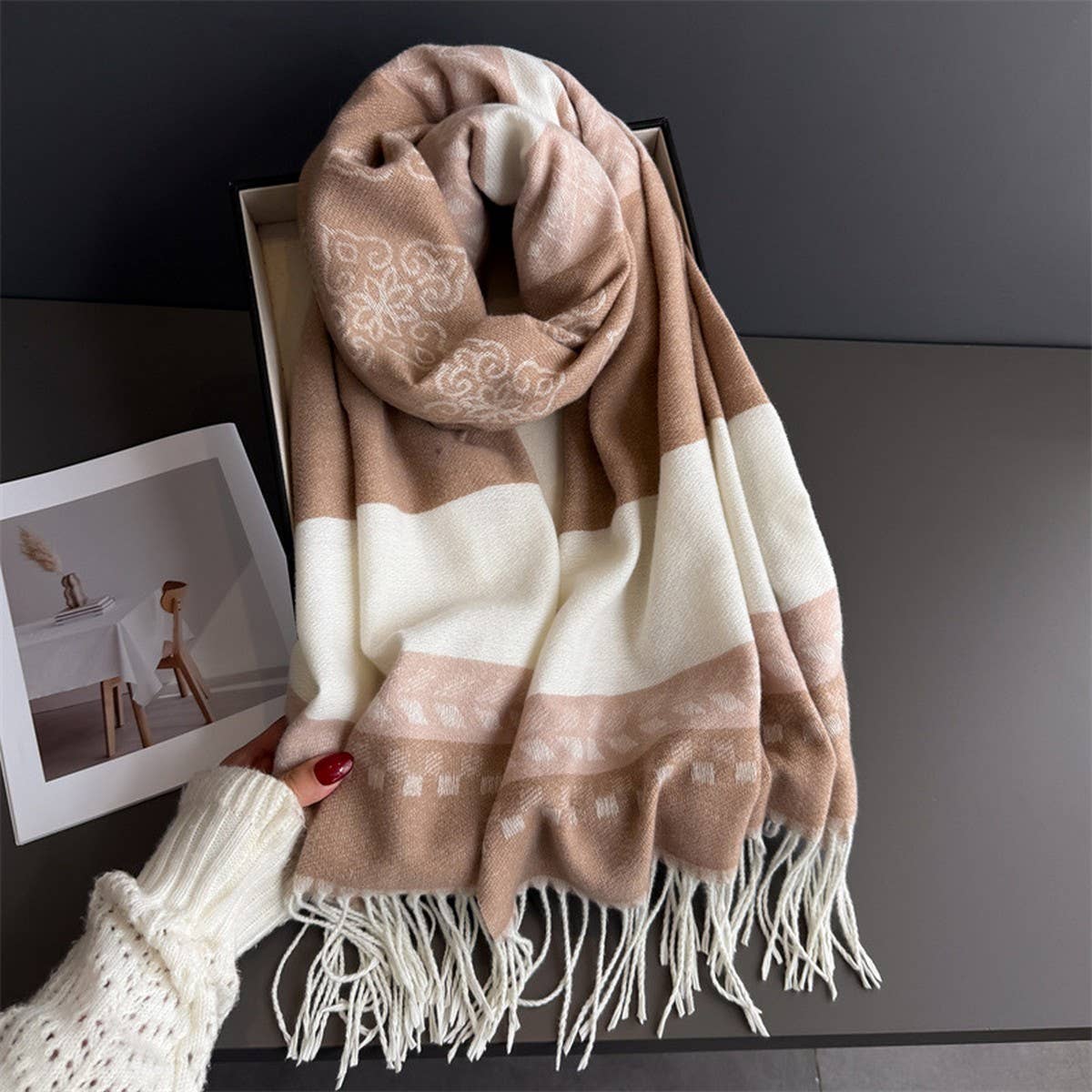Winter Plaid Colorblock Tassel Scarf Wrap Unisex_Cwasc03273