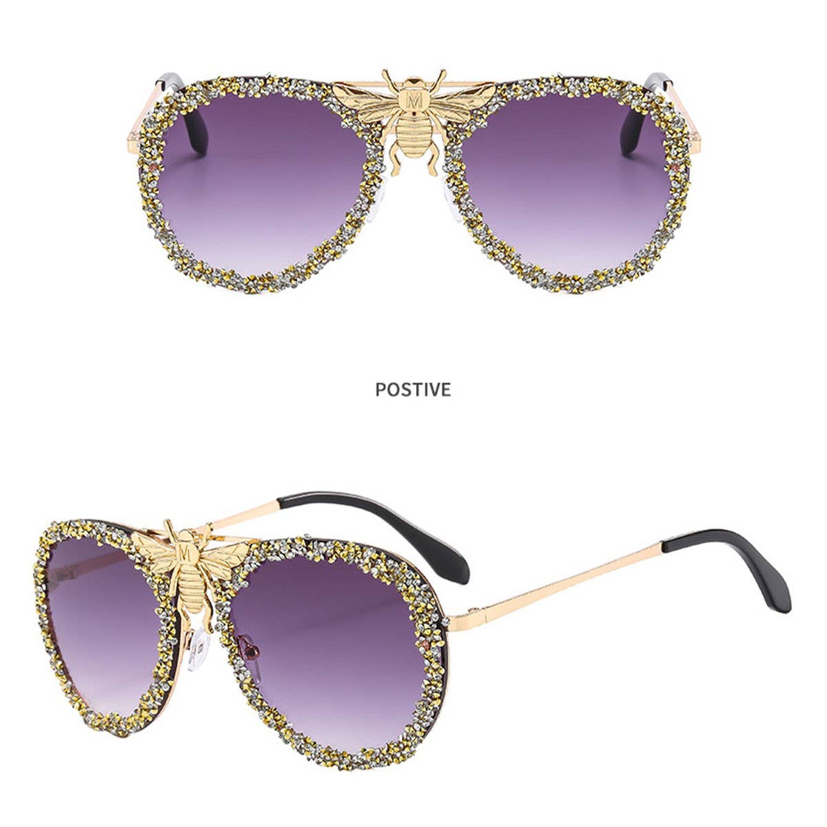 DIAMOND STUDDED RETRO METAL LARGE FRAME SUNGLASSES_CWASG0865