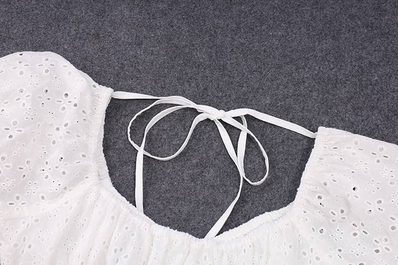 U-Neck Backless Sweet Crochet Puff Sleeve Top