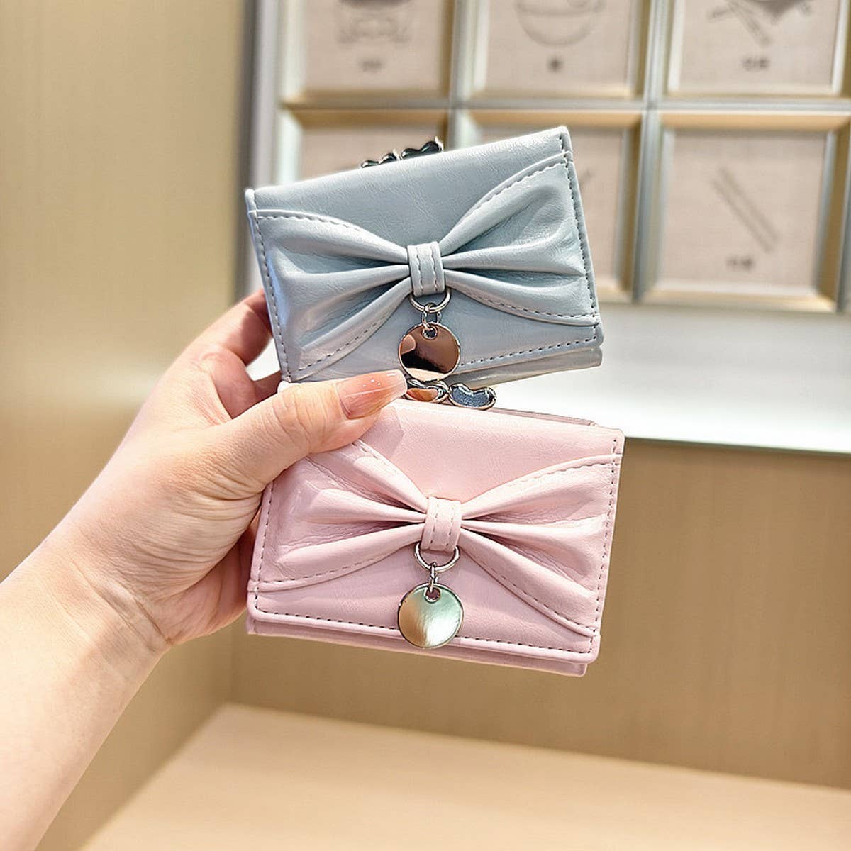 Cute Bow Heart Trifold Wallet With Coin Pouch_Cwab06215