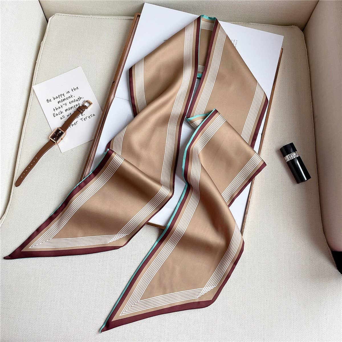 THIN SIMPLE GEOMETRIC LONG SILK HEAD SCARF_CWASC1521