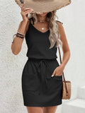 V-Neck Slit Strap Waist Irregular Dress
