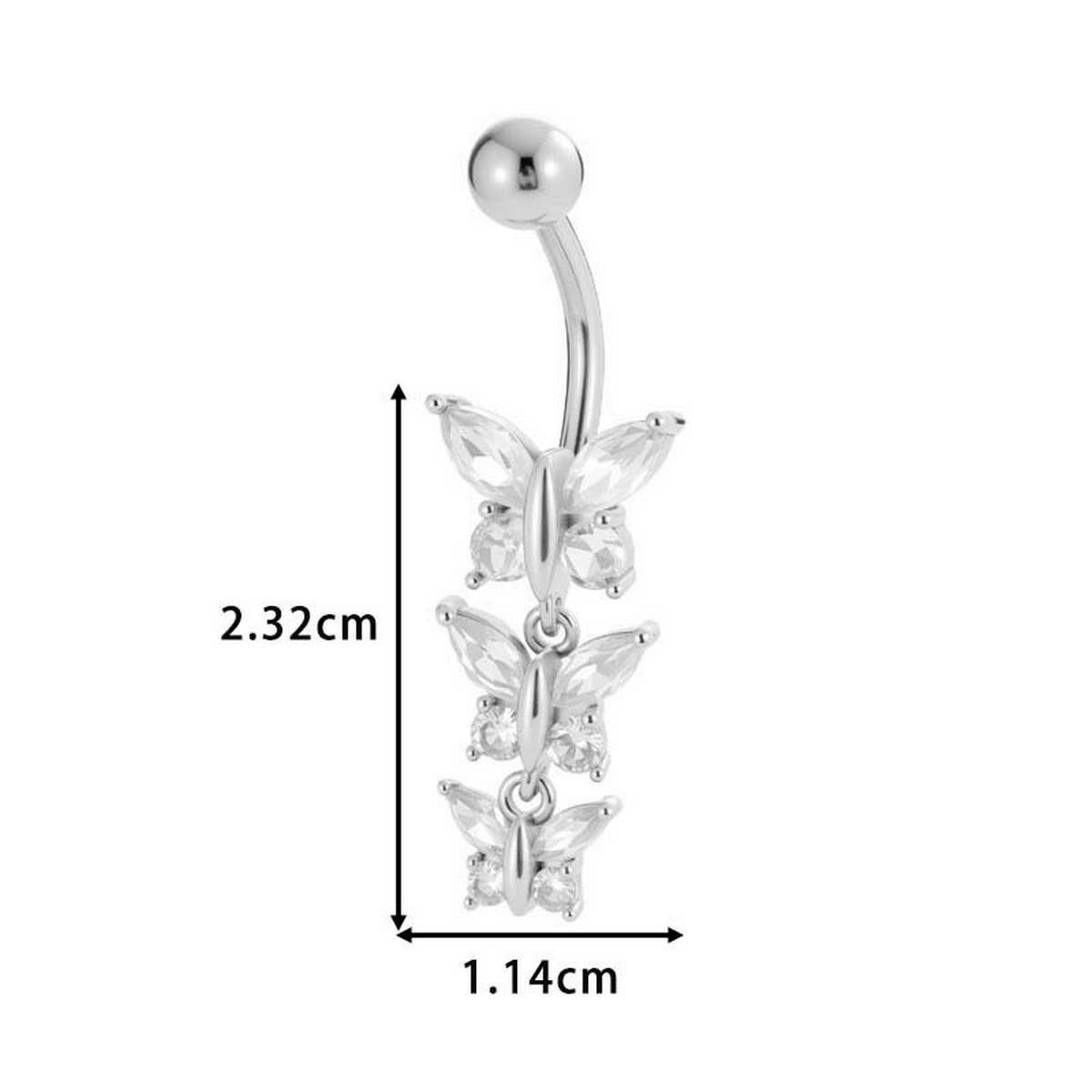Triple Butterfly Zircon Dangle Belly Ring_Cwmm9454