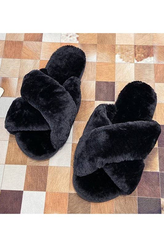CROSS STRAP FLUFFY CASUAL SLIPPERS_CWSHS199