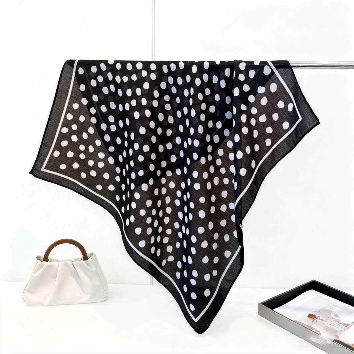 Geometric Polka Dot Herringbone Silk Scarf_Cwasc03313