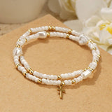 IMITATION PEARL CROSS RICE BEAD BRACELET_CWMM3847