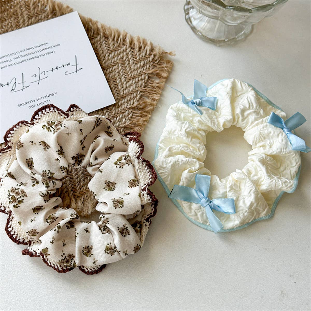 CREAM COLOR HIGH ELASTIC LACE HAIR TIE_CWAHA1351