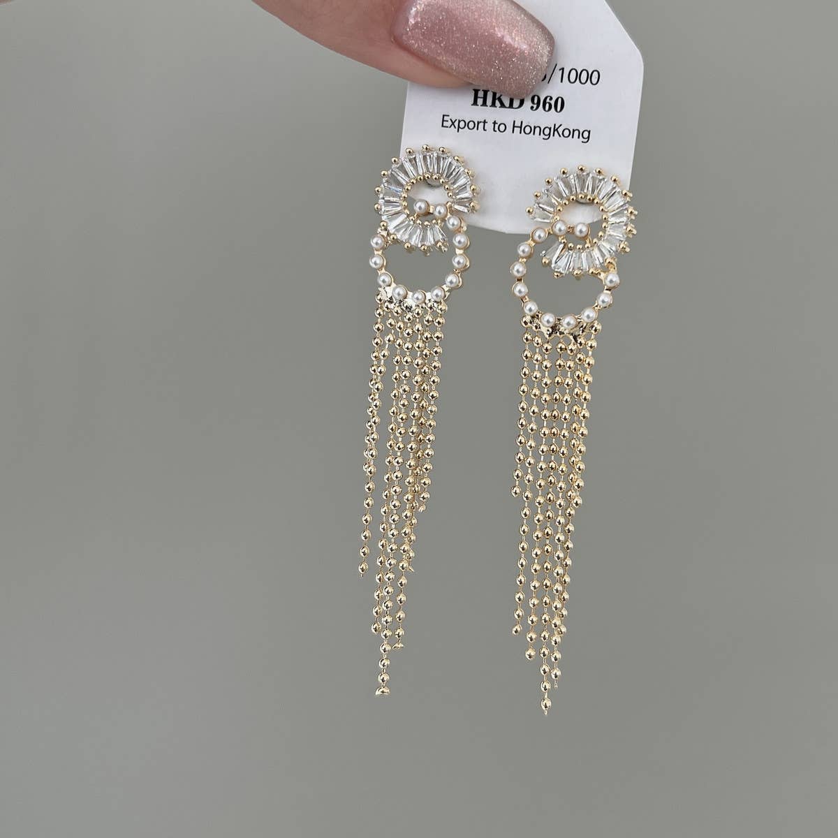 PEARL DOUBLE RING TASSEL EARRINGS_CWAJE1296