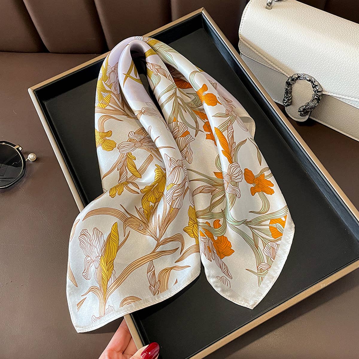 SILK FLORAL SQUARE SCARF 53CM NECK WRAP_CWASC0624