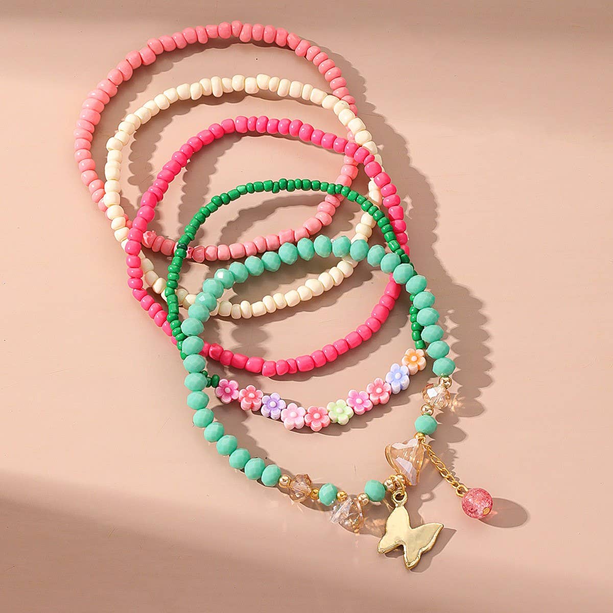 BOHO BUTTERFLY FLOWER ANKLET SET HANDMADE_CWMM6359