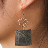 FASHION SQUARE CARVED NATURAL BLACK SHELL EARRINGS_CWMM4362