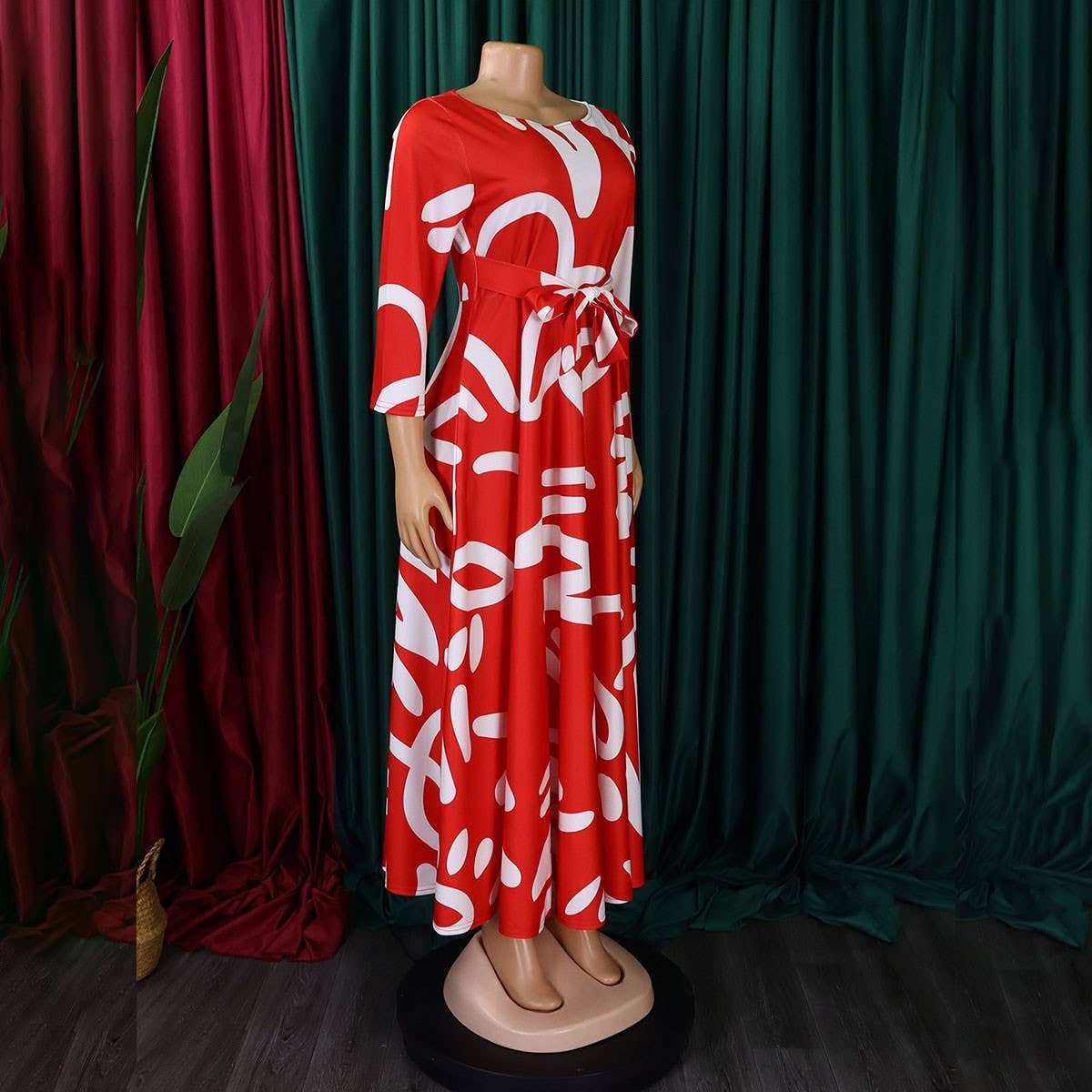 FASHIONABLE PRINTED LACE UP OVERSIZED DRESS_CWDMD3696