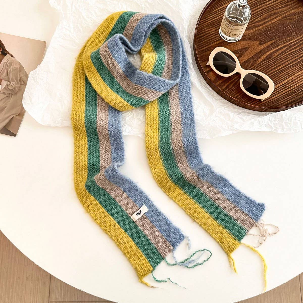 Rainbow Stripe Knit Winter Tassel Scarf_Cwasc02961