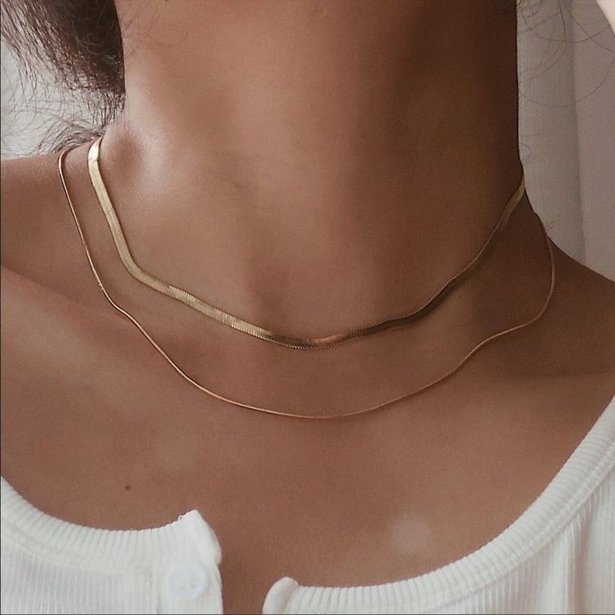 SNAKE CHAIN COMBINATION MULTI LAYERED NECKLACE_CWMM3621