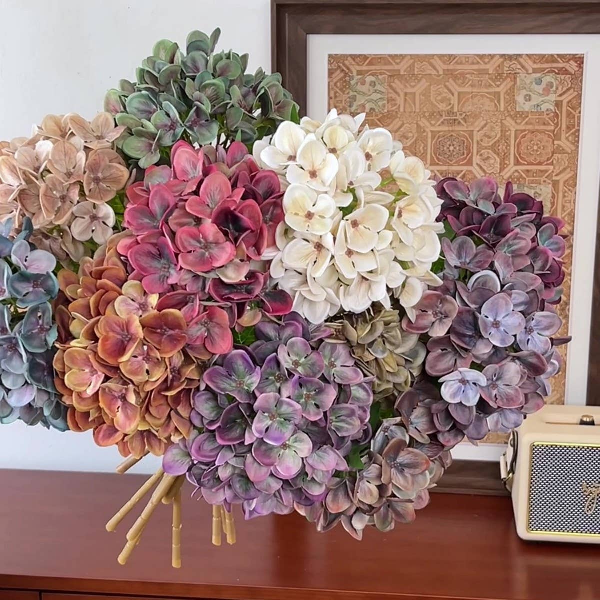 3D PRINTED AUTUMN HYDRANGEA STEM WITH 2 LEAVES_CWMM6517