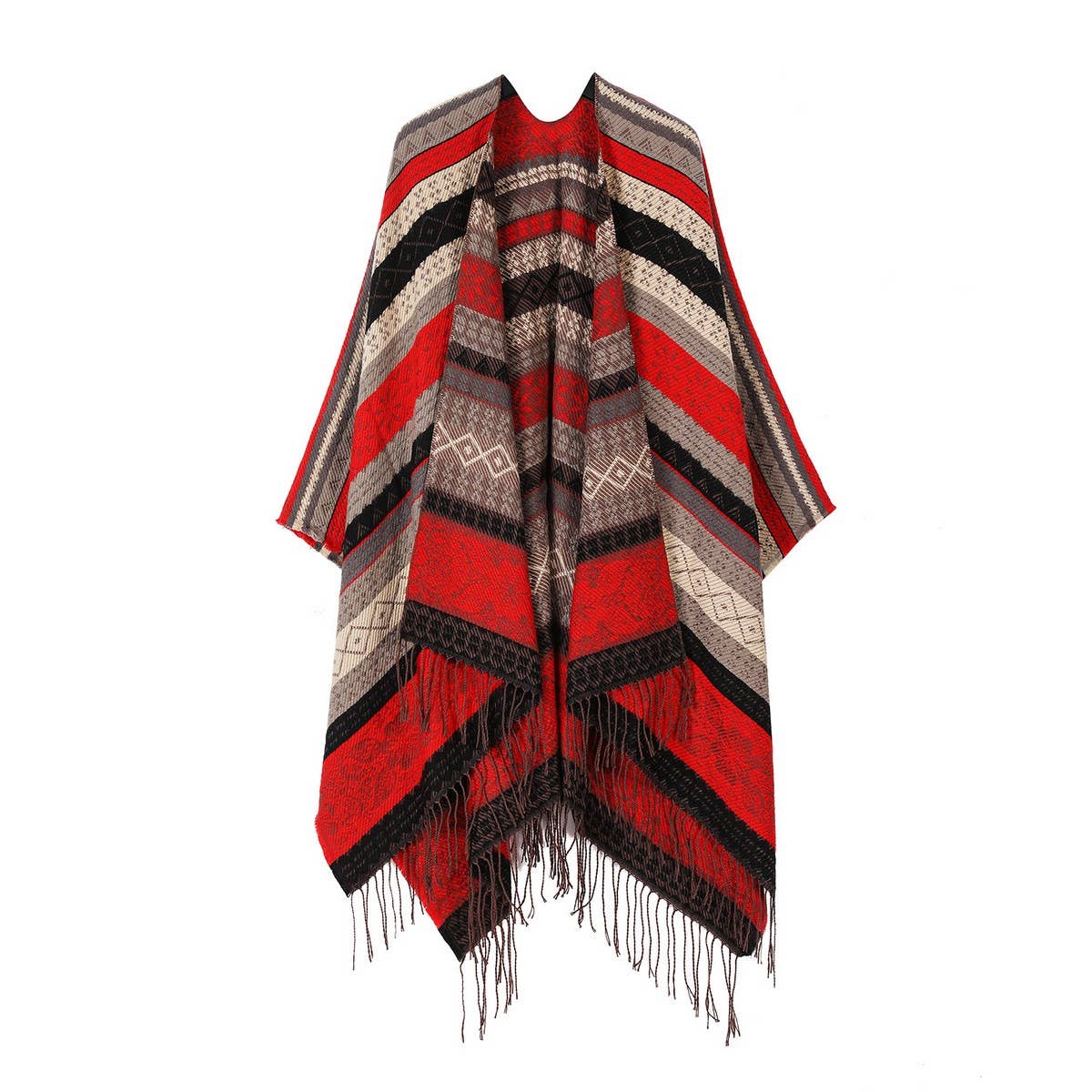 FAUX CASHMERE TASSEL SHAWL BLANKET SLIT CAPE_CWASC2264