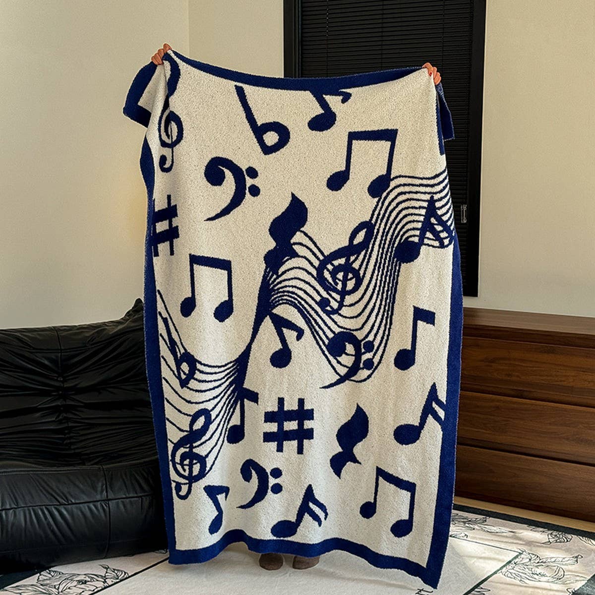MUSICAL NOTE TWO COLOR KNITTED WARM THROW BLANKET_CWMM2373
