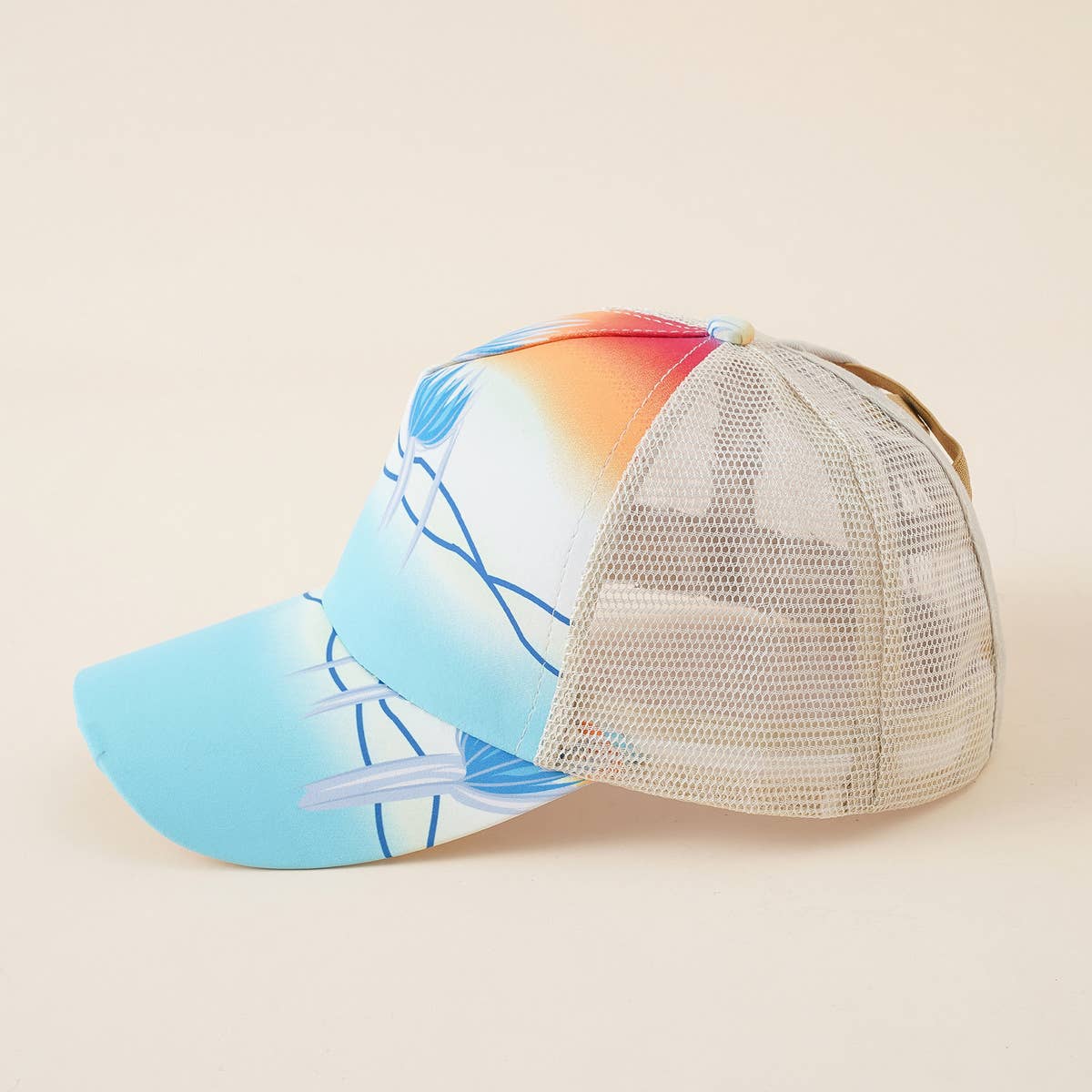 Women Floral Ponytail Visor Baseball Cap_Cwah1405