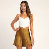 SOLID COLOR SATIN SLIT SKIRT SEXY A LINE MINISKIRT_CWBSS0375