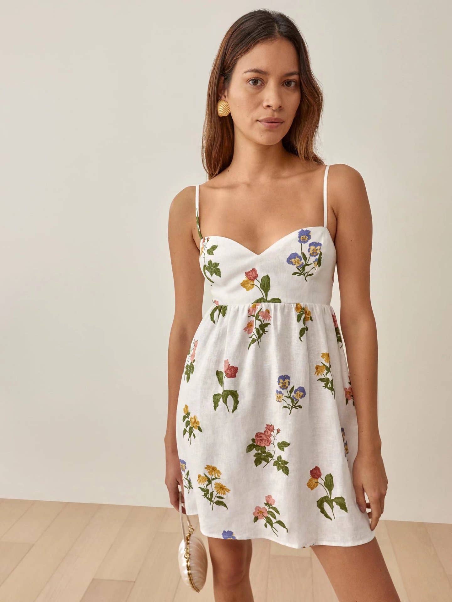 Stylish Little Floral High Waist Low Neck Dress