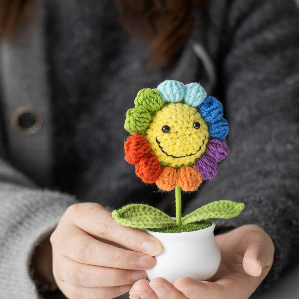 Cwmm9271_Hand-Knitted Sunflower Potted Ornaments