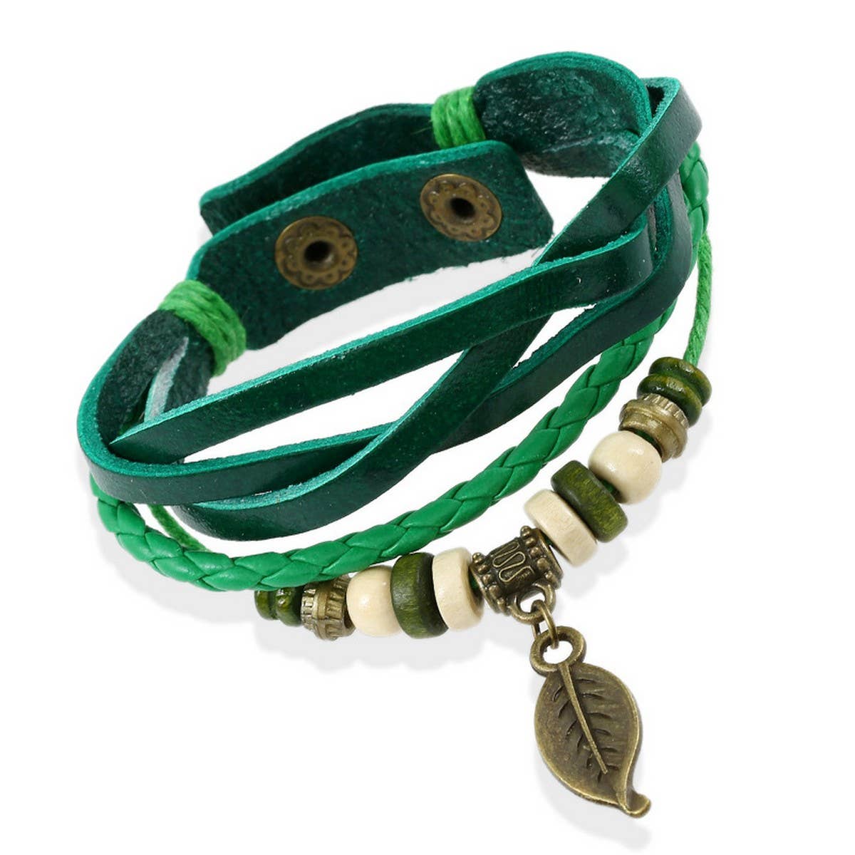 NEW WOVEN VINTAGE LEAF PENDANT COWHIDE BRACELET_CWMM4513