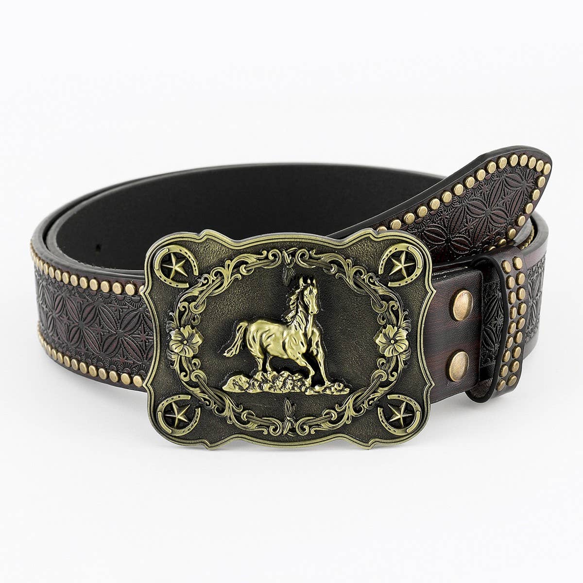 CLASSIC MENS PUNK EMBOSSED LEATHER BELT_CWABE0411