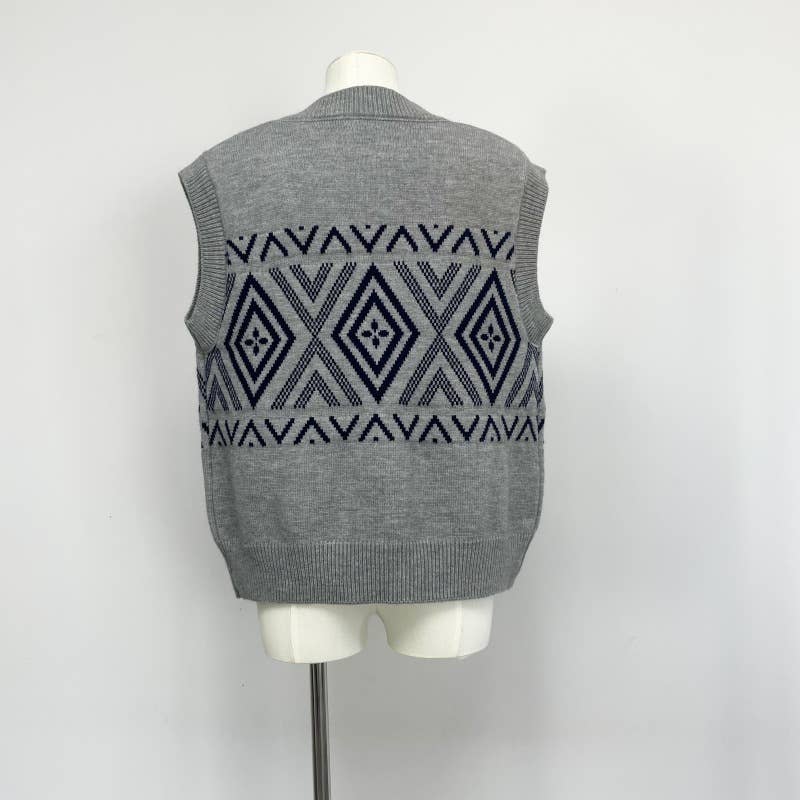 V-Neck Color Matching Embroidery Cardigan Vest