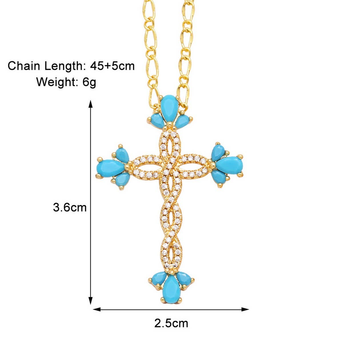 COLORED ZIRCON CROSS PENDANT NECKLACE_CWAJE0910