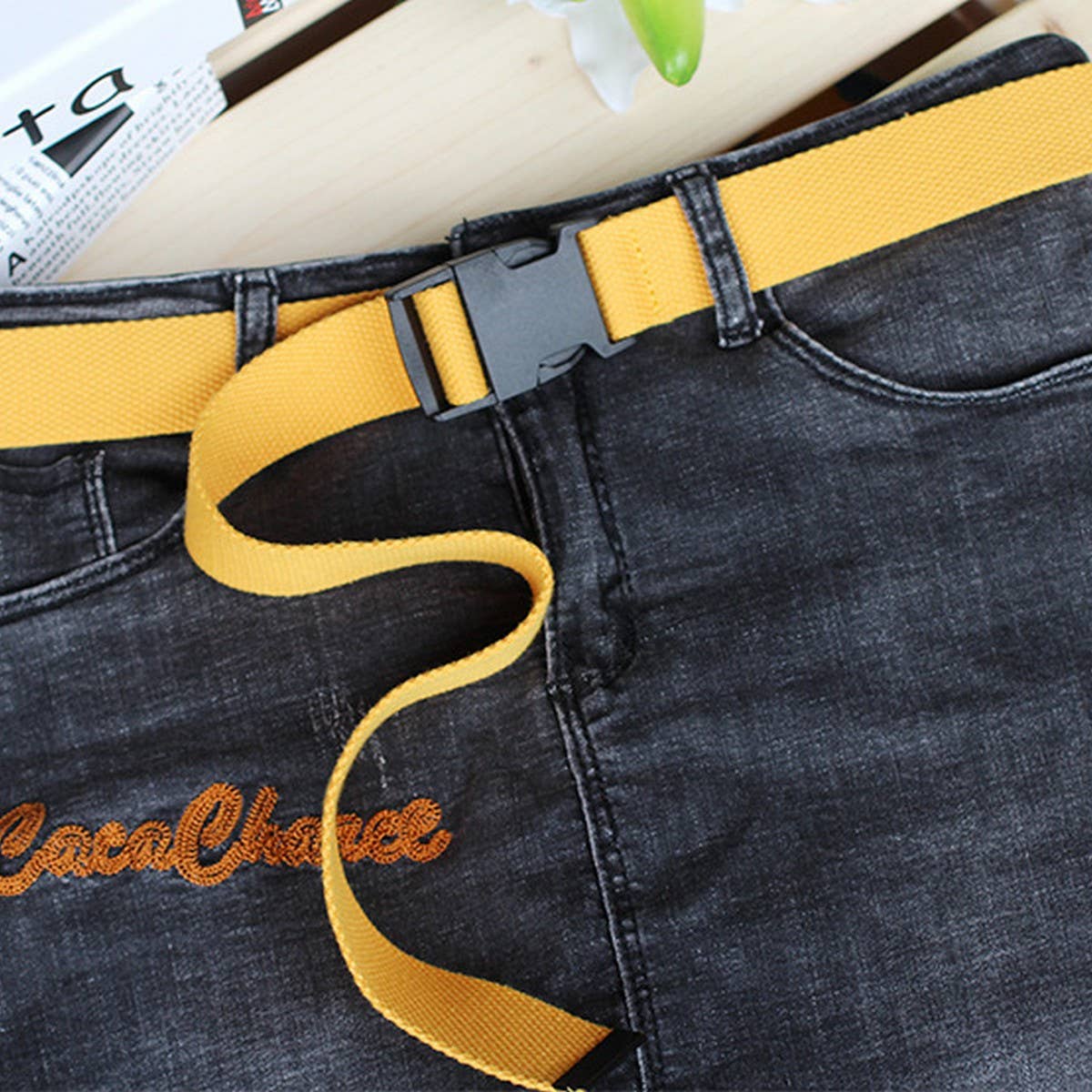 Cwabe0566_Solid Color Plastic Buckle Canvas Belt