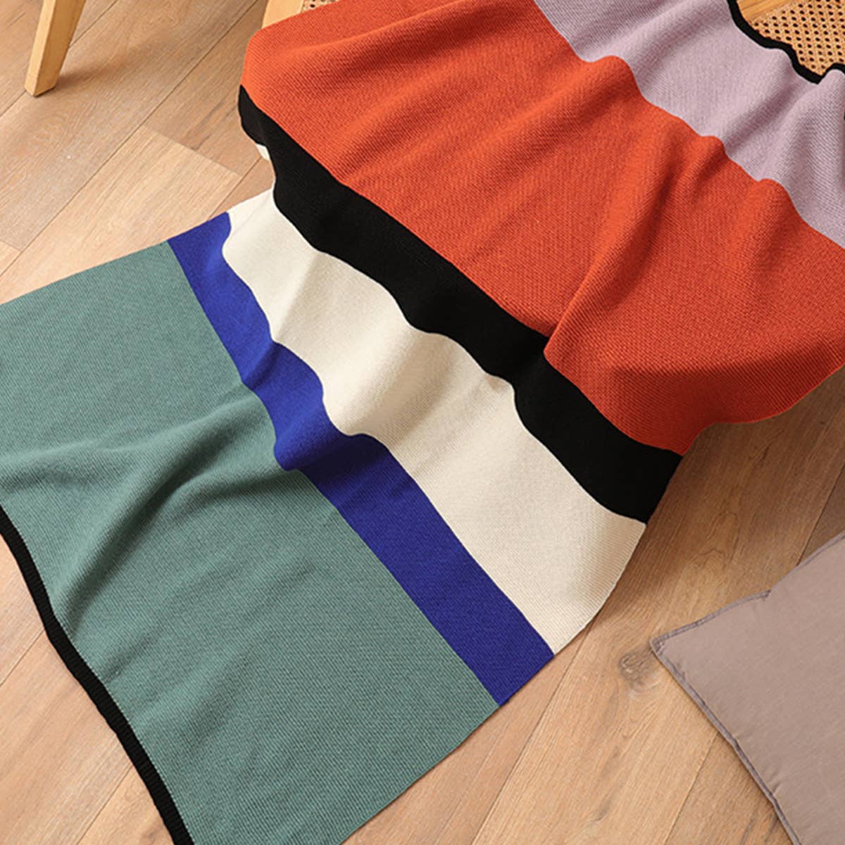 SIMPLE COLOR MATCHING STRIPED KNITTING BLANKET_CWASC0352