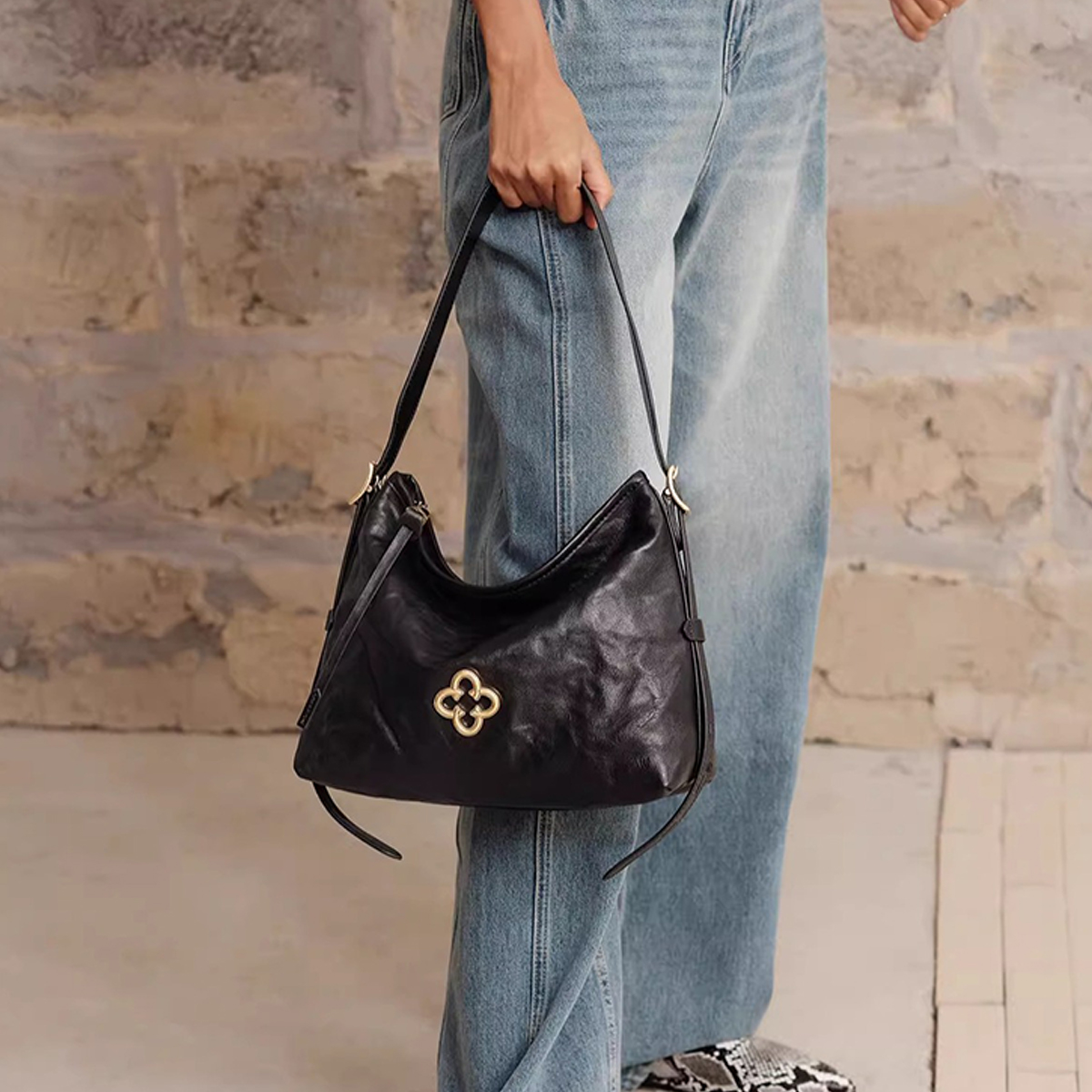 Vintage Ruched Tote Small Shoulder Leather Bag_Cwab5324