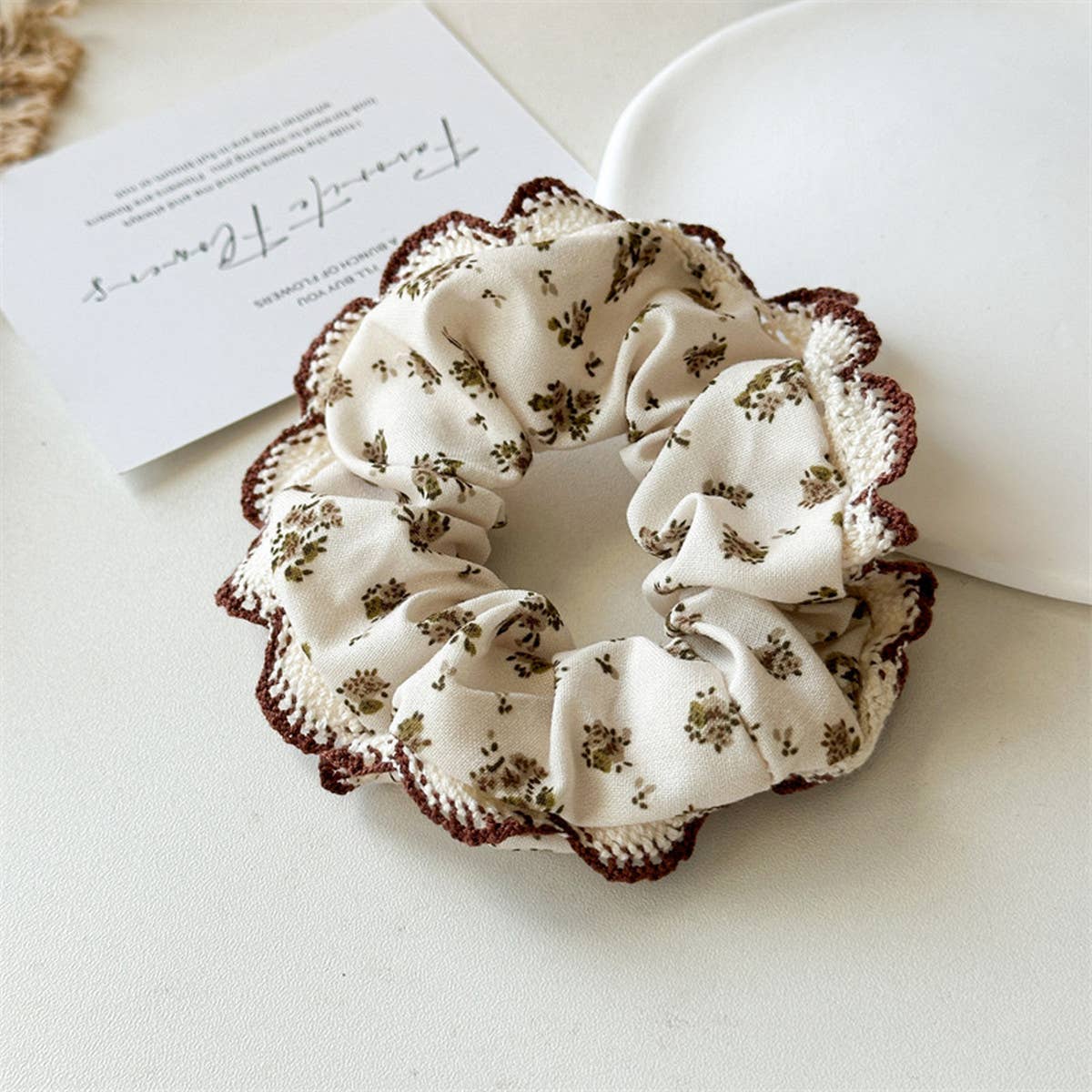 CREAM COLOR HIGH ELASTIC LACE HAIR TIE_CWAHA1351