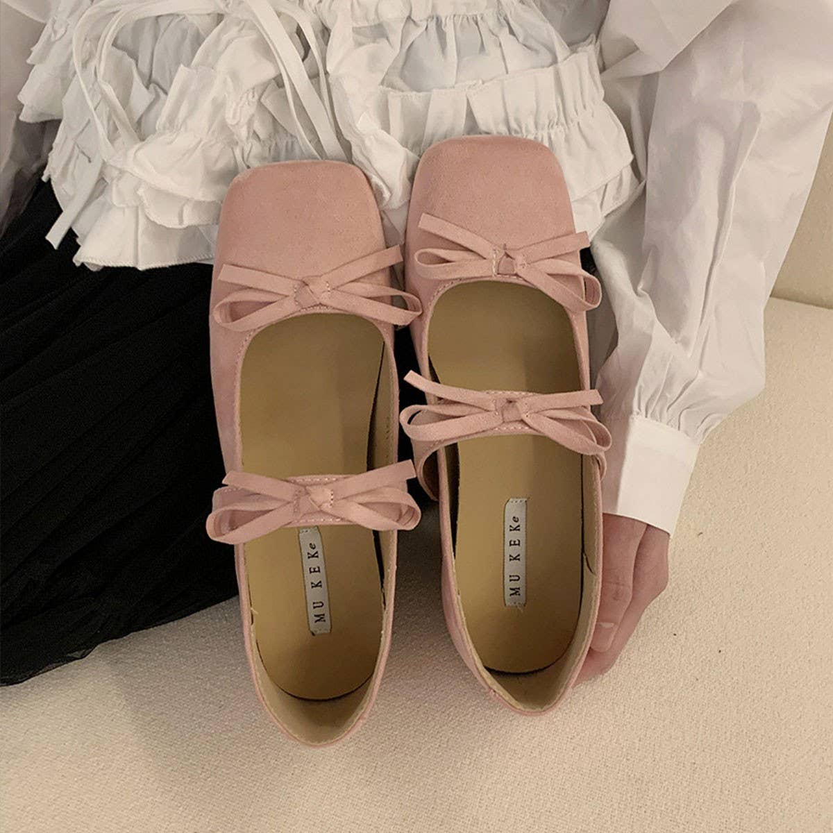 PINK BALLET FLATS WITH BOW PLATFORM MARY JANE_CWSHF0147