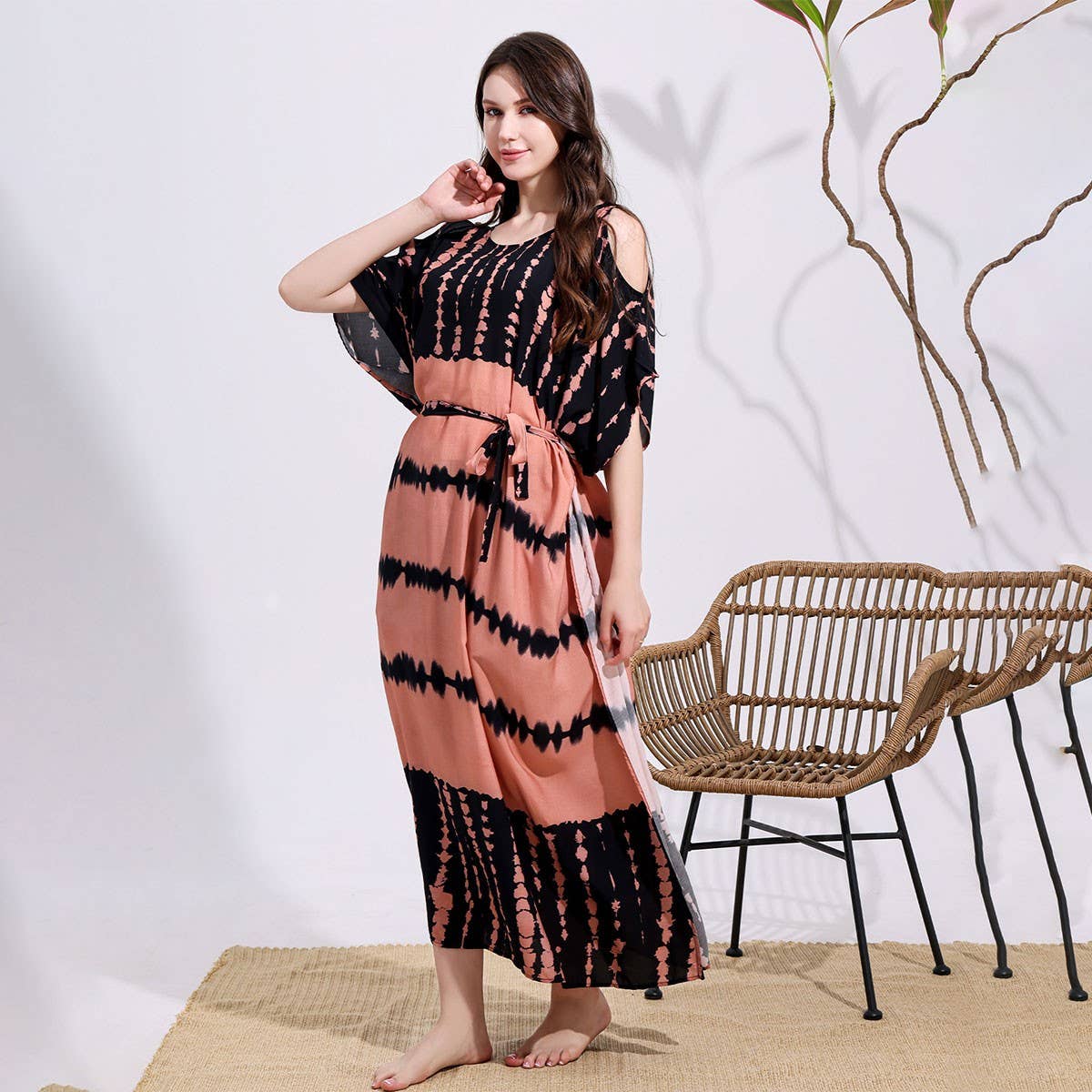 RAYON TIE DYE OFF SHOULDER BEACH COVER UP_CWMM6152