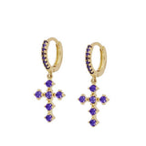 COLORFUL FRENCH CROSS DIAMOND EARRINGS_CWAJE1733